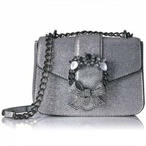 Aldo Feronnel Crossbody Sparkly Silver Gemstone Glitter Purse with Chain Strap